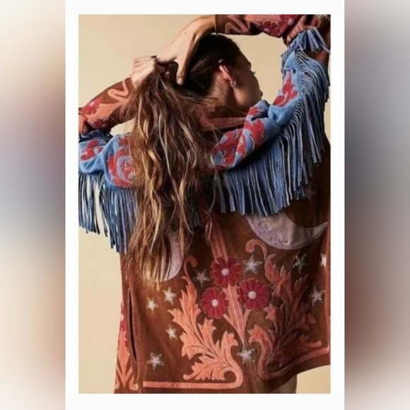 We The Free x Free People Liza Suede Leather Laser-Cut Floral Fringe Western - Picture 12 of 12